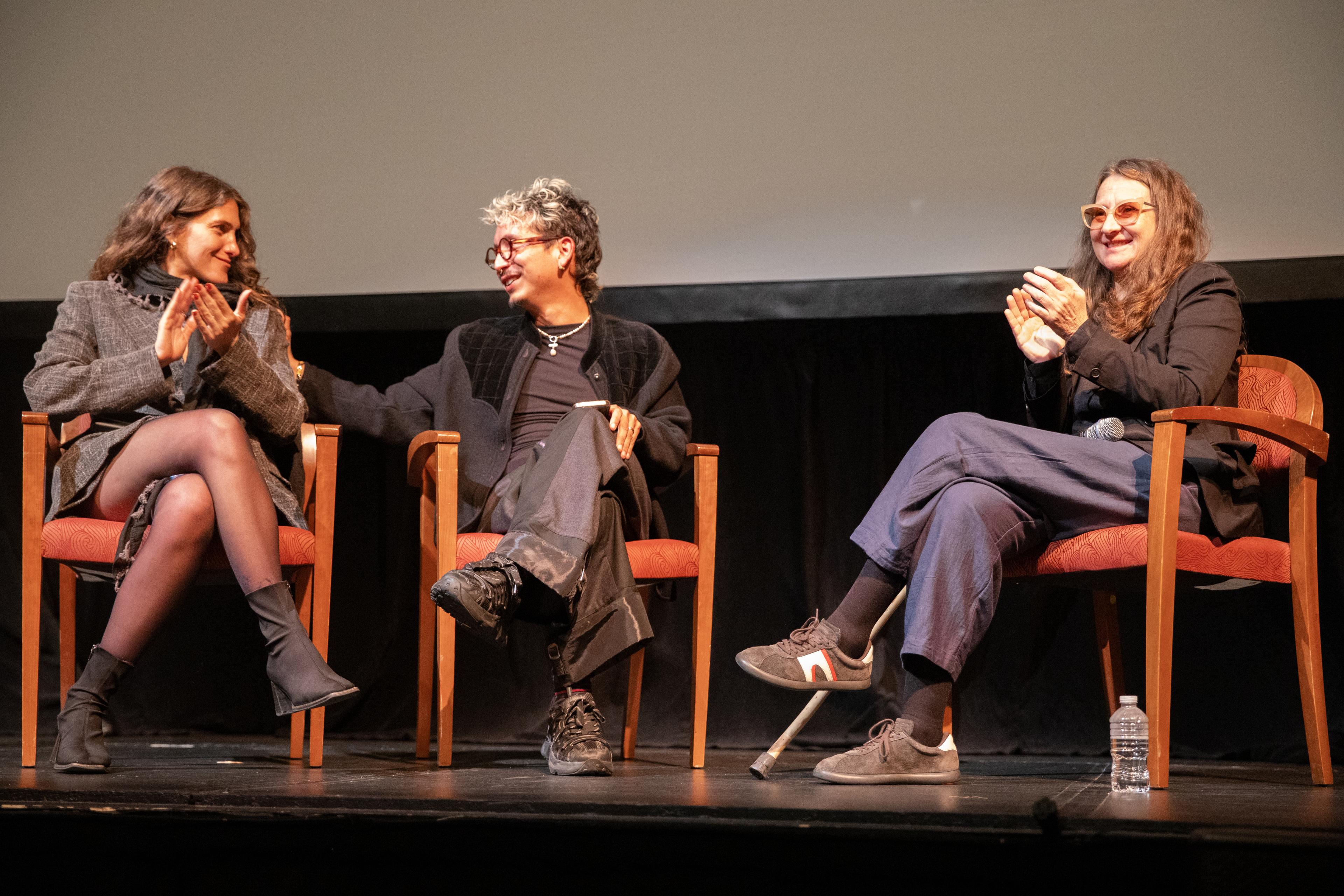 A photo with Senior Programmer Zaina Bseiso, Senior Programmer Milton Guillen, and filmmaker Lucrecia Martel